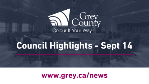 Image of the council chamber with text Council Highlights Sept. 14