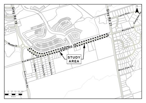 Environmental assessment study map of Grey Road 19 widening project