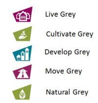 Recolour Grey Themese: Live Grey, cultivate grey, develop grey, move grey and natural grey. 
