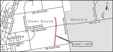 Map of owen Sound showing where the CP Rail Trail will be closed for maintenance