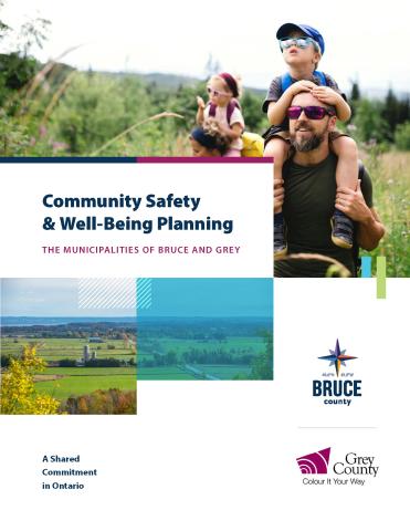 Cover of the Community Safety and Well-Being Plan - image of a man with a child on his shoulders walking in nature.