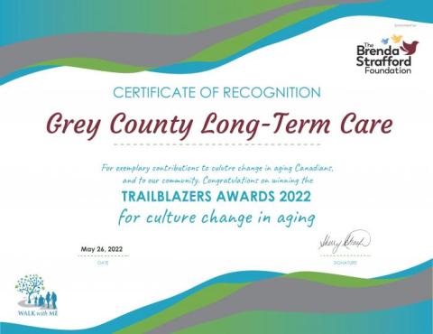 Certificate from the Research Institute on Aging for a Trailblazer Award 