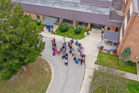 Drone shot of Rockwood Terrace celebrating 40th anniversary