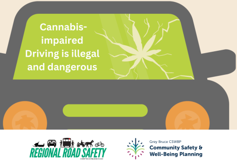 graphic of vehicle with a cannabis leaf in windshield