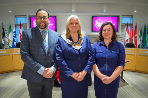 CAO Randy Scherzer, Grey County Warden Andrea Matrosovs, Grey County Clerk Tara Warder