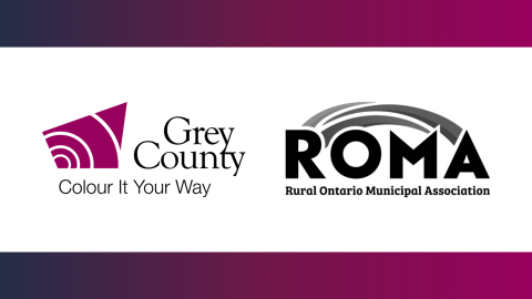 Logos from left to right: Grey County, ROMA